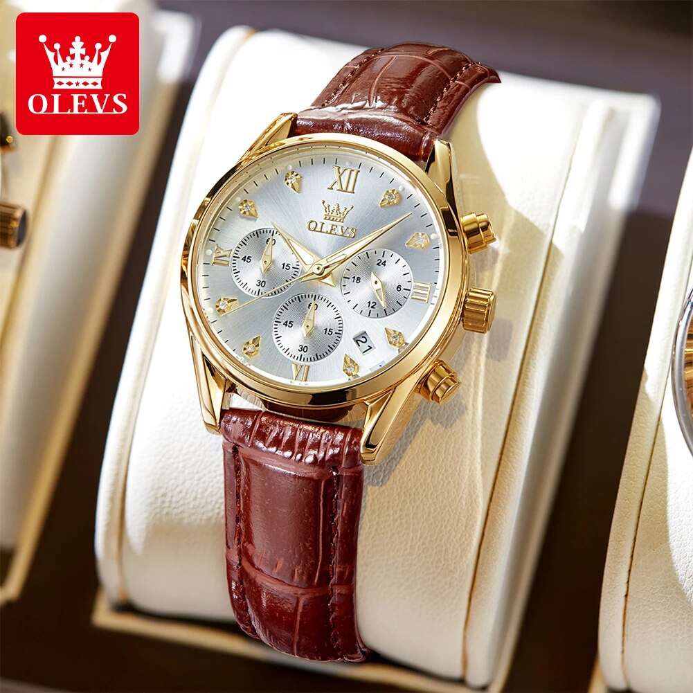 Luxury Watch Leather Strap - Olevs 5523 relógios femininos pulseira de