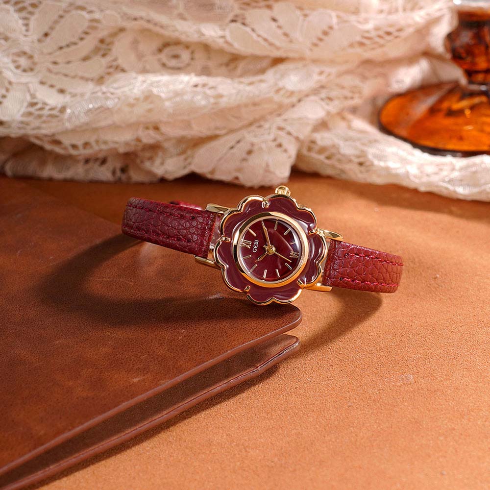 Luxury Watch Leather Strap - GEDI High-End Retro Floral Watch Feminino