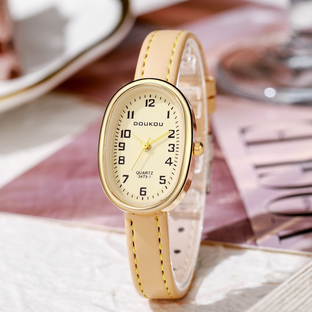 Luxo oval dial relógios femini - Luxury Watch Leather Strap avaliação e preço