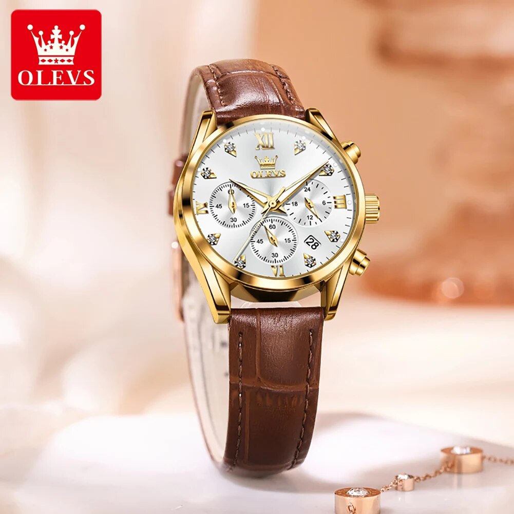 Olevs 5523 relógios femininos  - Luxury Watch Leather Strap avaliação e preço