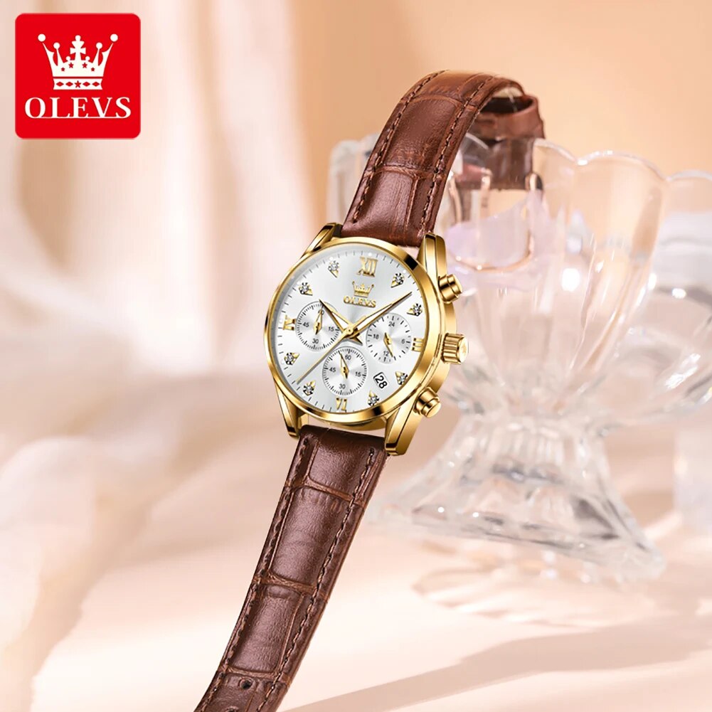 Olevs 5523 relógios femininos  - Luxury Watch Leather Strap avaliação e preço